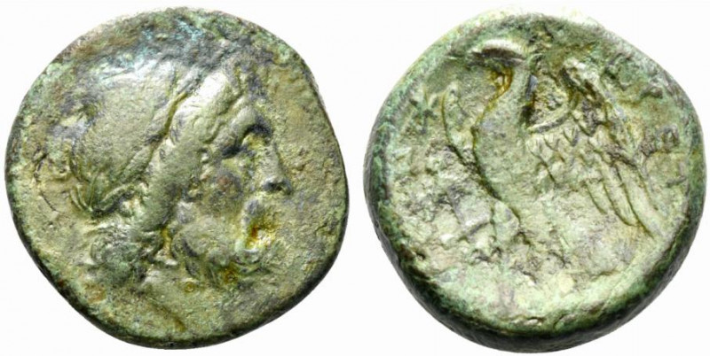 Bruttium, The Brettii, c. 214-211 BC. Æ Unit (20.5mm, 10.78g, 12h). Laureate hea...
