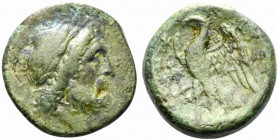 Bruttium, The Brettii, c. 214-211 BC. Æ Unit (20.5mm, 10.78g, 12h). Laureate head of Zeus r. R/ Eagle standing l.; to l., monogram above anchor. Scheu...