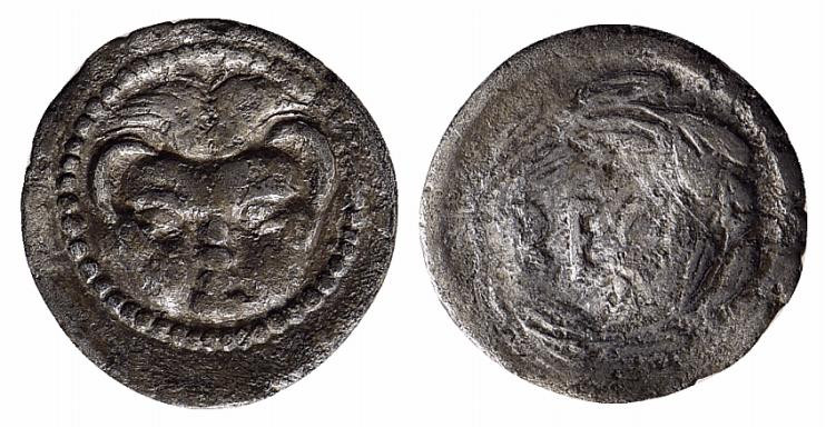 Bruttium, Rhegion, c. 445-435 BC. AR Litra (13mm, 0.77g, 9h). Facing lion’s scal...