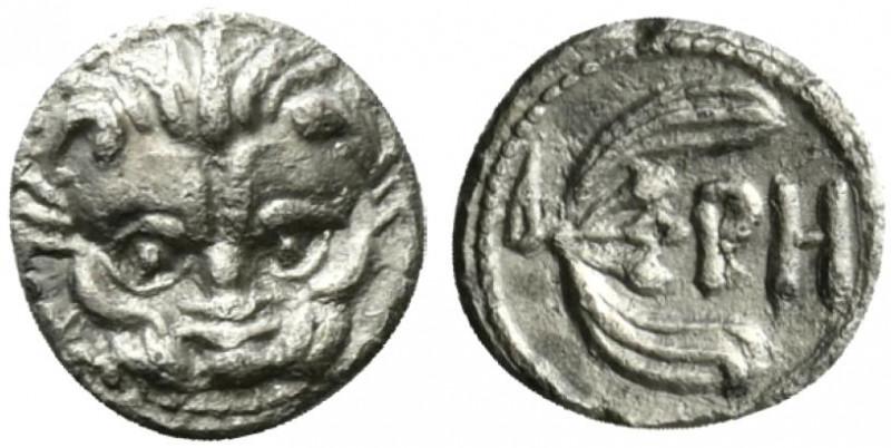 Bruttium, Rhegion, c. 415/0-387 BC. AR Litra (9mm, 0.67g, 9h). Facing lion’s hea...