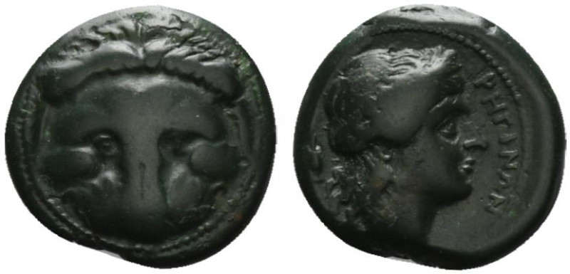 Bruttium, Rhegion, c. 351-280 BC. Æ (21.5mm, 9.32g, 11h). Facing lion’s mask. R/...
