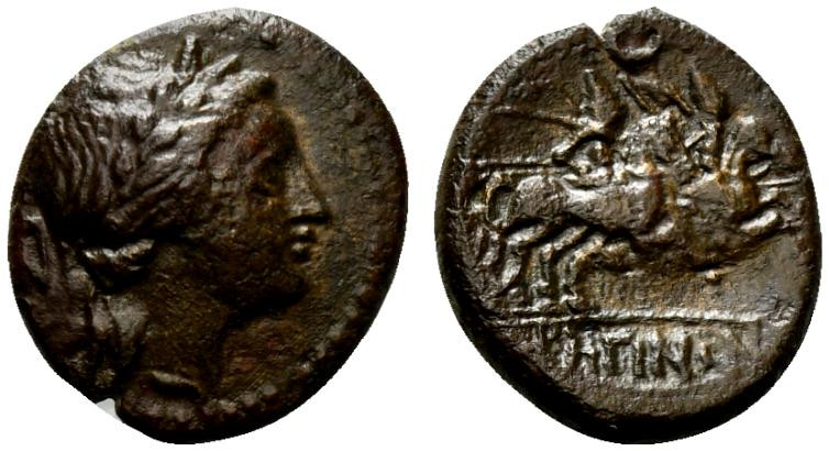 Bruttium, Rhegion, c. 215-150 BC. Æ (14.5mm, 2.23g, 6h). Laureate head of Apollo...