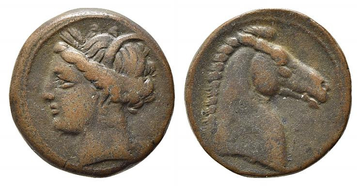 Carthaginian Domain, Sardinia, c. 264-241 BC. Æ (19mm, 4.66g, 12h). Wreathed hea...