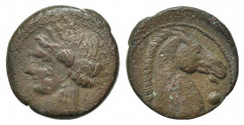 Carthaginian Domain, Sardinia, c. 264-241 BC. Æ (19.5mm, 5.27g, 12h). Wreathed head of Kore-Tanit l. R/ Head of horse r.; pellet before. Piras 8; SNG ...