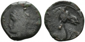 Carthaginian Domain, Sardinia, c. 264-241 BC. Æ (20mm, 4.23g, 11h). Wreathed head of Kore-Tanit l. R/ Head of horse r.; palm-tree before. Piras 21; SN...