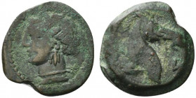 Carthaginian Domain, Sardinia, c. 264-241 BC. Æ (21mm, 6.14g, 3h). Wreathed head of Kore-Tanit l. R/ Head of horse r. Cf. Piras 64-5; cf. SNG Copenhag...