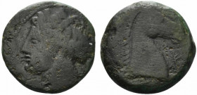 Carthaginian Domain, Sardinia, c. 264-241 BC. Æ Dishekel (25mm, 11.48g, 6h). Wreathed head of Kore-Tanit l. R/ Head of horse r.; letter to r. Piras 98...