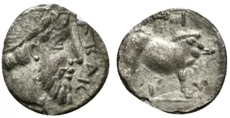 Sicily, Abakainon, c. 450-400 BC. AR Litra (11mm, 0.47g, 3h). Bearded male head ...