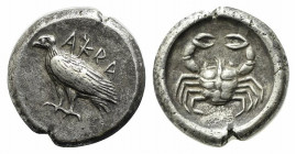 Sicily, Akragas, c. 510-495 BC. AR Didrachm (19mm, 8.37g, 12h). Sea eagle standing l. R/ Crab. Westermark 117; HGC 2, 8. VF