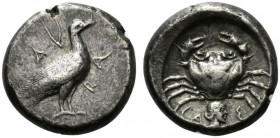 Sicily, Akragas, c. 480/478-470 BC. AR Didrachm (18mm, 8.68g, 6h). Eagle standing r. R/ Crab; below, male head r. Westermark, Coinage, 259; SNG ANS 95...