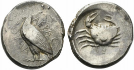 Sicily, Akragas, c. 465/4-446 BC. AR Tetradrachm (26mm, 17.35g, 11h). Eagle standing l. R/ Crab within shallow incuse circle. Westermark, Coinage, 350...