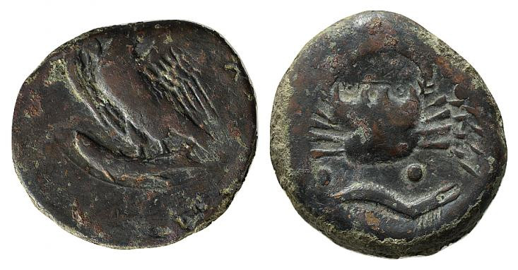 Sicily, Akragas, c. 425/0-410/06 BC. Æ Hemilitron (27mm, 17.12g, 10h). Eagle sta...