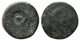 Sicily, Akragas, c. 415-406 BC. Æ Hemilitron (27mm, 13.65g). [Eagle standing r. on fish or hare] / [Crab; six pellets around]; c/m: crab. CNS I, 99 CM...