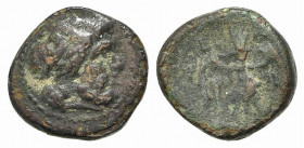 Sicily, Akragas(?), c. 300-287 BC. Æ (12mm, 1.72g, 6h). Laureate head of Zeus r. R/ Thunderbolt. Cf. CNS I, 148. Fine