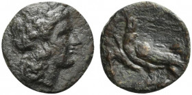 Sicily, Akragas. Phintias (287-279 BC). Æ (19mm, 3.45g, 11h). Laureate head of Apollo r. R/ Two eagles standing l. on rock, clutching hare in talons. ...