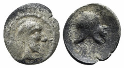 Sicily, Himera, c. 430 BC. AR Litra (8.5mm, 0.32g, 4h). Bearded head r., wearing tainia. R/ Helmet. HGC 2, 447; SNG Lloyd 1028. Rare, Good Fine