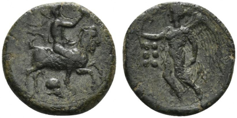 Sicily, Himera, c. 425-409 BC. Æ Hemilitron (20mm, 6.01g, 9h). Pan, blowing into...