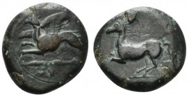 Sicily, "Kainon", c. 360-340 BC. Æ (23mm, 11.39g, 7h). Griffin springing l. R/ Horse prancing l., trailing rein. Campana 1; CNS I, 1; SNG ANS 1169-74 ...