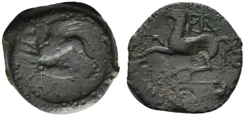 Sicily, "Kainon", c. 360-340 BC. Æ (23mm, 9.79g, 6h). Griffin springing l.; belo...