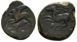 Sicily, "Kainon", c. 360-340 BC. Æ (25mm, 9.87g, 11h). Griffin springing l.; below, grasshopper l. R/ Horse prancing l., trailing rein; star above. Ca...
