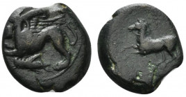 Sicily, "Kainon", c. 360-340 BC. Æ (22mm, 9.99g, 6h). Griffin springing l.; below, grasshopper l. R/ Horse prancing l., trailing rein; star above. Cam...