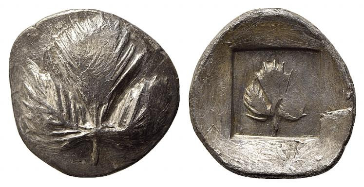 Sicily, Selinos, c. 515-480/70 BC. AR Didrachm (22mm, 6.06g, 3h). Selinon leaf. ...