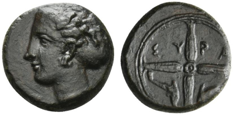 Sicily, Syracuse, c. 415-405 BC. Æ Hemilitron (14mm, 2.71g, 2h). Head of Arethus...