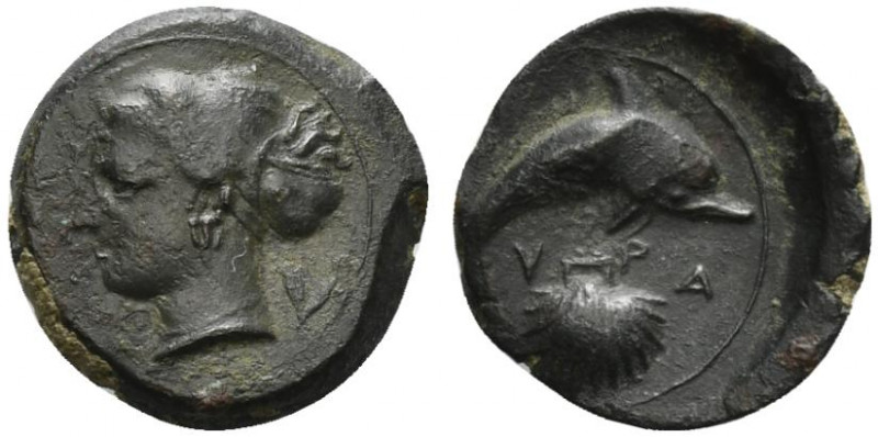 Sicily, Syracuse, c. 415-405 BC. Æ Hemilitron (18mm, 3.25g, 1h). Head of Arethus...