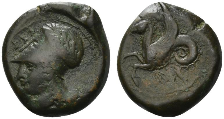 Sicily, Syracuse, 400-390 BC. Æ Hemilitron (21mm, 7.59g, 10h). Head of Athena l....