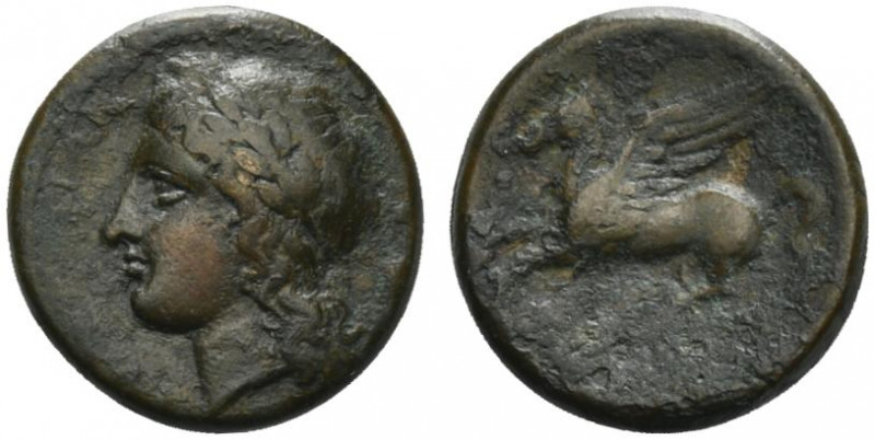 Sicily, Syracuse, 344-317 BC. Æ (18mm, 5.14g, 6h). Laureate head of Apollo l. R/...