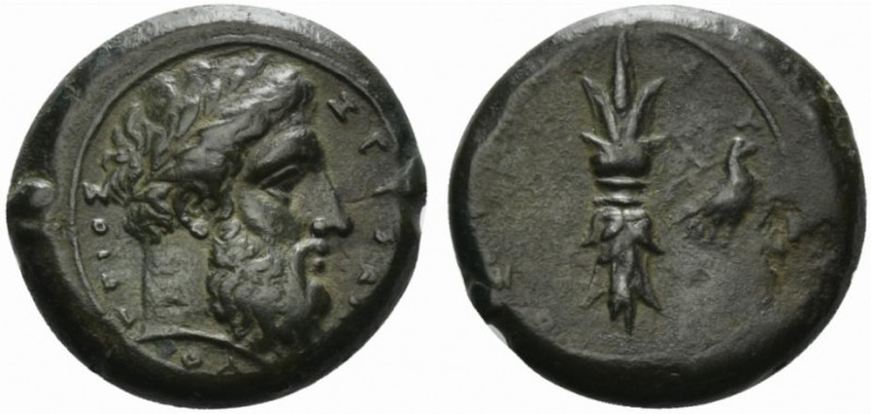 Sicily, Syracuse, c. 339/8-334 BC. Æ Hemidrachm (25.5mm, 14.20g, 12h). Laureate ...