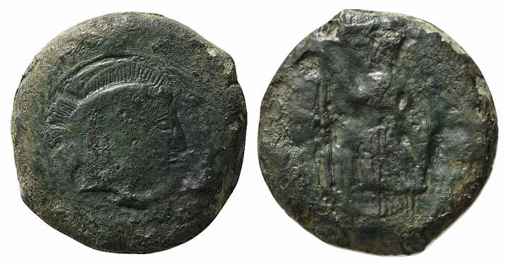 Sicily, Tyrrhenoi, 354/3-344 BC. Æ (29.5mm, 29.71g, 11h). Helmeted head of Athen...