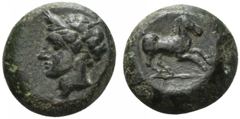 Sicily, Carthaginian Domain, c. 375-350 BC. Æ (15mm, 4.97g, 3h). Wreathed head o...