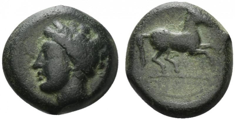 Sicily, Carthaginian Domain, c. 375-350 BC. Æ (17mm, 7.02g, 3h). Wreathed head o...