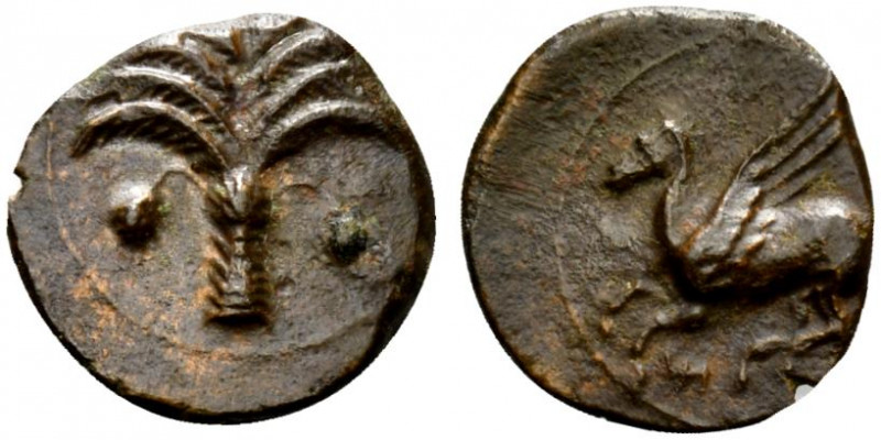 Sicily, Carthaginian Domain, c. 330-320 BC. Æ (16mm, 1.92g, 10h). Palm tree. R/ ...