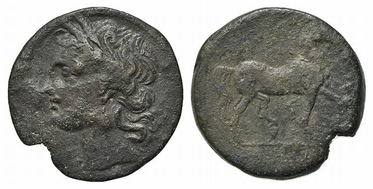 Carthage, c. 201-175 BC. Æ Trishekel (29mm, 12.71g, 12h). Wreathed head of Tanit...