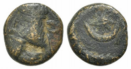 Kings of Parthia, Phraates IV (c. 38-2 BC). Æ Chalkous (11mm, 1.34g, 12h). Ekbatana. Diademed bust l. R/ Star above crescent. Cf. Sellwood 52.55. Good...