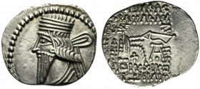 Kings of Parthia, Vologases III (c. AD 105-147). AR Drachm (20mm, 3.73g, 1h). Ekbatana. Diademed bust l. R/ Archer (Arsakes I) seated r. on throne, ho...