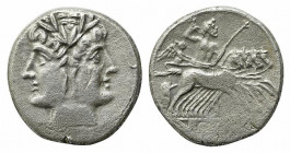Anonymous, Rome, c. 225-212 BC. AR Quadrigatus (22mm, 6.94g, 3h). Laureate head of Janus. R/ Jupiter, holding sceptre and thunderbolt, in quadriga dri...