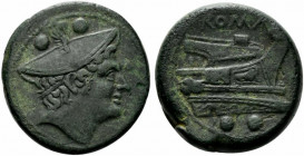 Anonymous, Rome, 217-215 BC. Æ Sextans (30mm, 29.90g, 6h). Head of Mercury r., wearing winged petasus. R/ Prow r. Crawford 38/5; RBW 96-7. VF