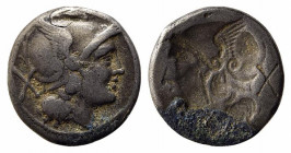 Anonymous, Rome, 211-208 BC. AR Brockage Denarius (18mm, 4.06g, 12h). Helmeted head of Roma r. R/ Incuse of obverse. Cf. Crawford 44/5. Near VF