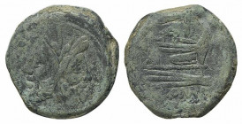 Anonymous, Rome, after 211 BC. Æ As (34mm, 34.55g, 5h). Laureate head of Janus. R/ Prow of galley r. Crawford 56/2; RBW 200-2. Green patina, Good Fine...