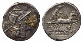 Bird and TOD series, Rome, 189-180 BC. AR Denarius (19.5mm, 3.71g, 3h). Helmeted head of Roma r. R/ Luna, holding sceptre, driving biga r.; crescent a...
