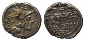 L. Julius, Rome, 141 BC. AR Denarius (19mm, 3.94g, 12h). Helmeted head of Roma r.; XVI to l. R/ Dioscuri on horseback riding r. Crawford 224/1; RBW 94...
