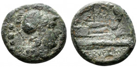 C. Servilius, Rome, c. 136 BC. Æ Triens (17mm, 4.19g, 9h). Helmeted head of Roma r. R/ Prow r.; mast with flag and wreath above. Crawford 239/2; RBW 9...