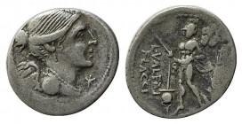 L. Valerius Flaccus, Rome, 108-107 BC. AR Denarius (21mm, 3.84g, 3h). Winged and draped bust of Victory r. R/ Mars advancing l., holding spear and tro...