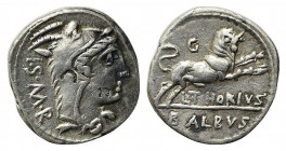 L. Thorius Balbus, Rome, c. 105 BC. AR Denarius (19.5mm, 3.86g, 6h). Head of Juno Lanuvium r., wearing goat skin. R/ Bull charging r.; O above. Crawfo...