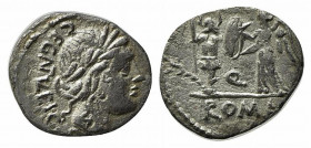 C. Egnatuleius C.f., Rome, 97 BC. AR Quinarius (14mm, 1.62g, 6h). Laureate head of Apollo. R/ Victory standing l., inscribing shield attached to troph...