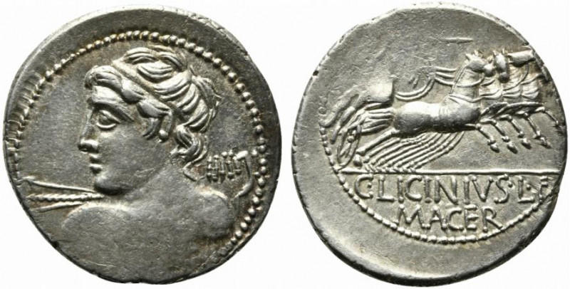 C. Licinius L.f. Macer, Rome, 84 BC. AR Denarius (22mm, 3.85g, 6h). Diademed bus...