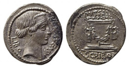 L. Scribonius Libo, Rome, 62 BC. AR Denarius (20.5mm, 3.75g, 5h). Diademed head of Bonus Eventus r. R/ Puteal Scribonianum (Scribonian wellhead), deco...